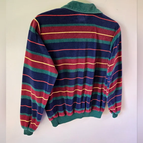 Vintage 70s Campus Velour Striped Polo Shirt - Men’s Large - Retro Mod - Picture 3 of 6